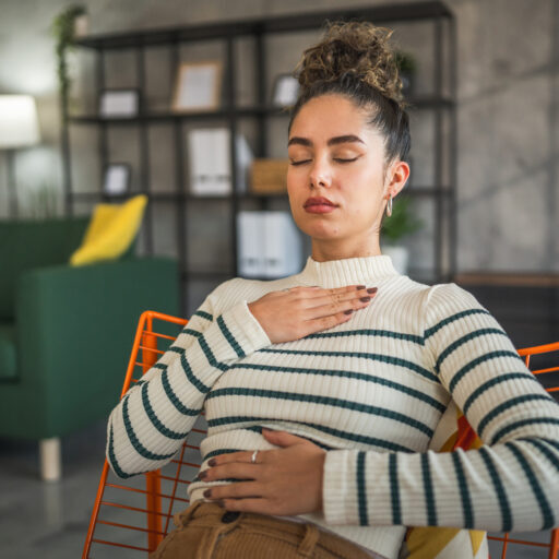 one woman meditate practice meditation at home self care concept stop panic attacks