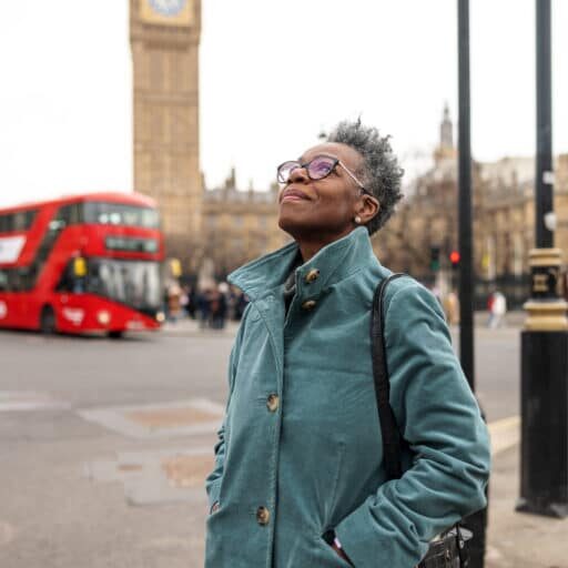 Senior Adult Black Female Tourist Admiring London During Her Solo Trip