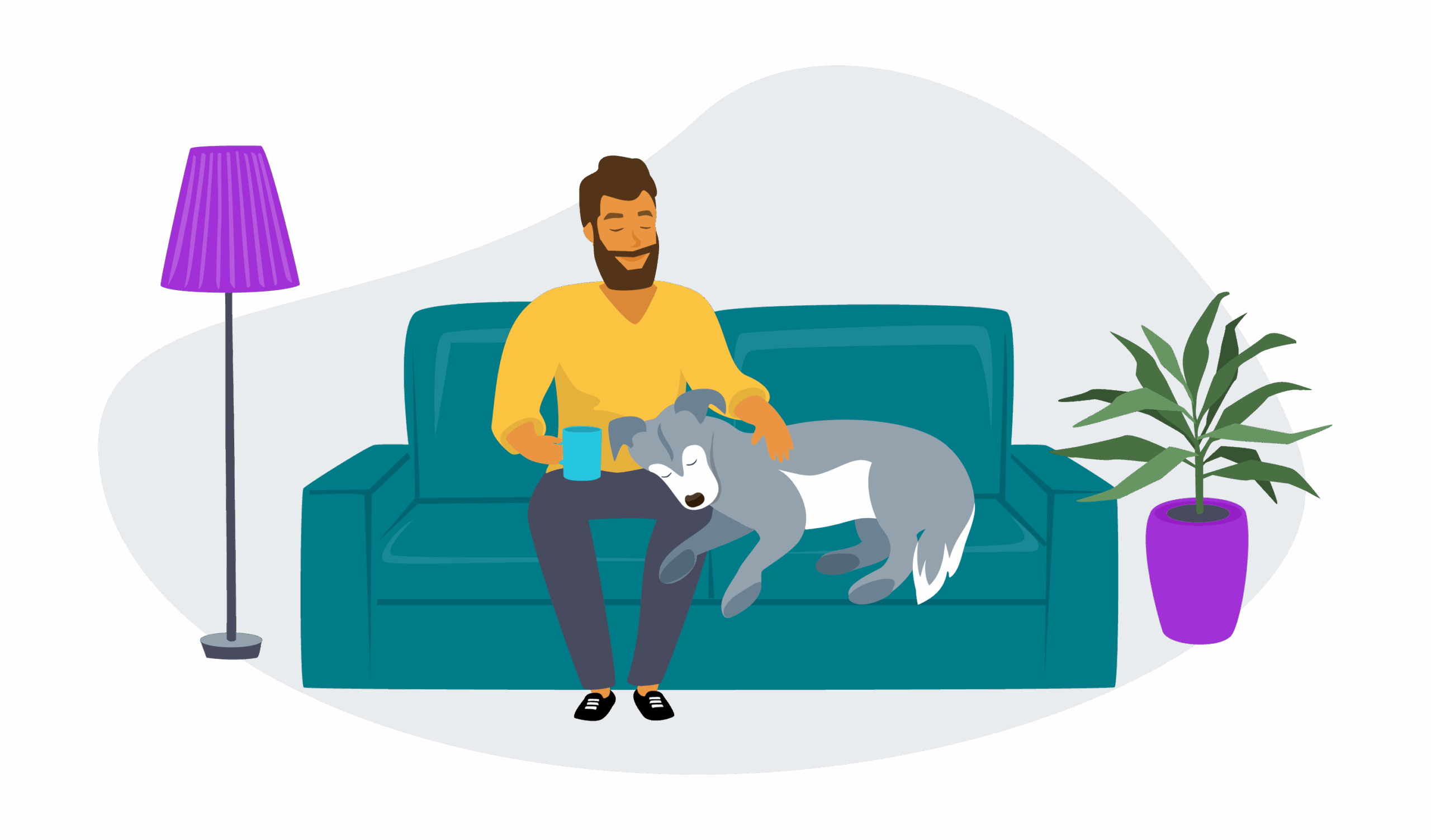 Man sitting on couch with dog (illustrated)